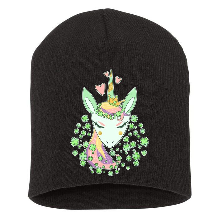 Cute St Patrick's Day Unicorn Shamrocks Clovers Short Acrylic Beanie