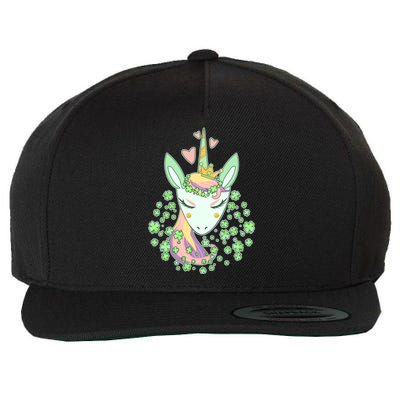 Cute St Patrick's Day Unicorn Shamrocks Clovers Wool Snapback Cap