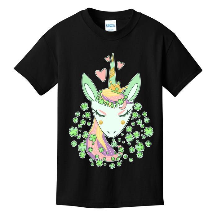 Cute St Patrick's Day Unicorn Shamrocks Clovers Kids T-Shirt