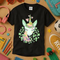 Cute St Patrick's Day Unicorn Shamrocks Clovers Kids T-Shirt