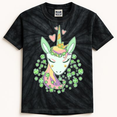 Cute St Patrick's Day Unicorn Shamrocks Clovers Kids Tie-Dye T-Shirt