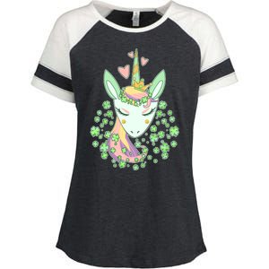 Cute St Patrick's Day Unicorn Shamrocks Clovers Enza Ladies Jersey Colorblock Tee