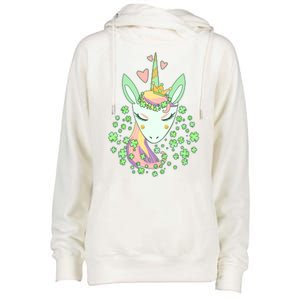 Cute St Patrick's Day Unicorn Shamrocks Clovers Womens Funnel Neck Pullover Hood