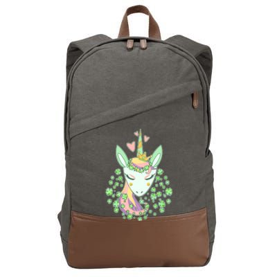 Cute St Patrick's Day Unicorn Shamrocks Clovers Cotton Canvas Backpack