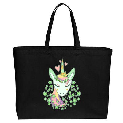 Cute St Patrick's Day Unicorn Shamrocks Clovers Cotton Canvas Jumbo Tote