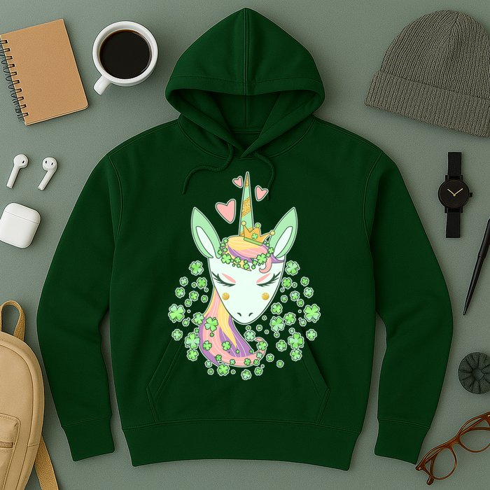 Cute St Patrick's Day Unicorn Shamrocks Clovers Hoodie