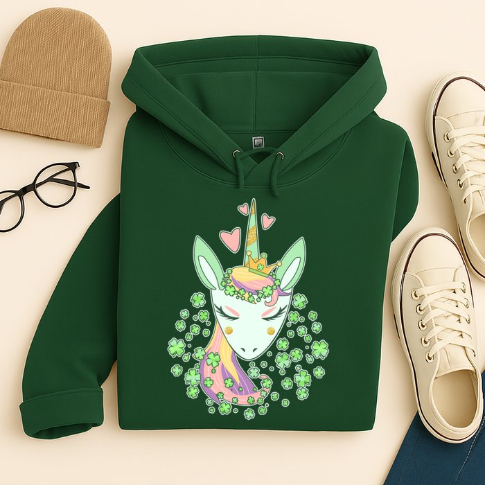 Cute St Patrick's Day Unicorn Shamrocks Clovers Hoodie