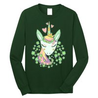 Cute St Patrick's Day Unicorn Shamrocks Clovers Long Sleeve Shirt