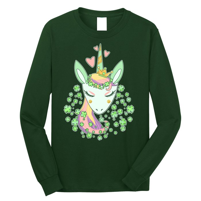 Cute St Patrick's Day Unicorn Shamrocks Clovers Long Sleeve Shirt