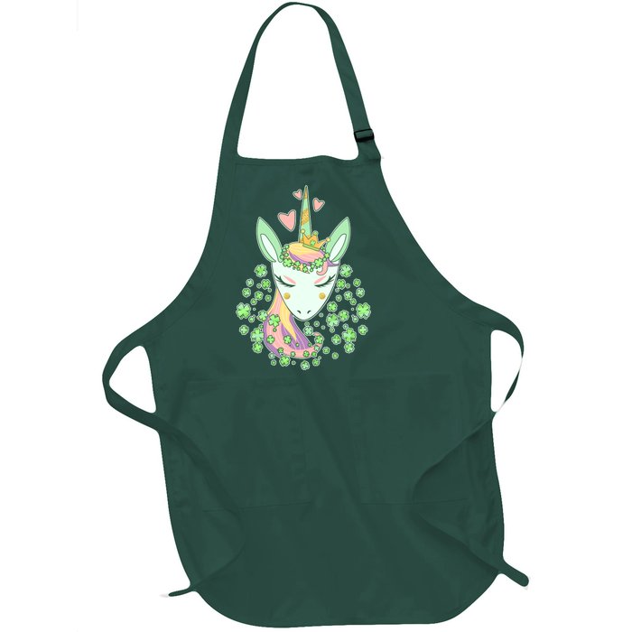 Cute St Patrick's Day Unicorn Shamrocks Clovers Full-Length Apron With Pockets