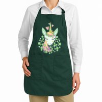 Cute St Patrick's Day Unicorn Shamrocks Clovers Full-Length Apron With Pockets