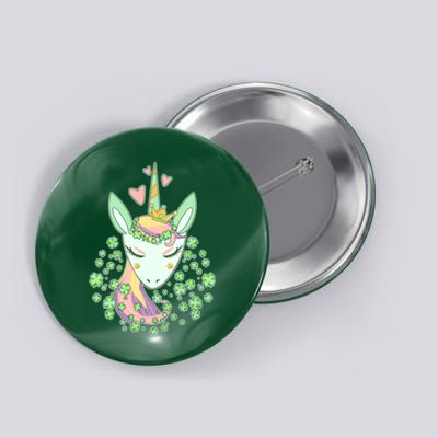 Cute St Patrick's Day Unicorn Shamrocks Clovers Button