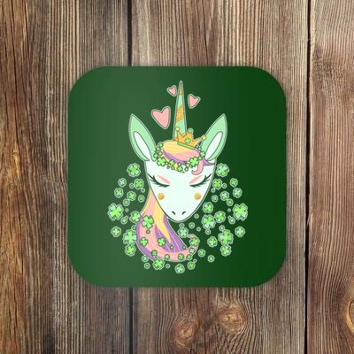 Cute St Patrick's Day Unicorn Shamrocks Clovers Coaster