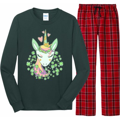 Cute St Patrick's Day Unicorn Shamrocks Clovers Long Sleeve Pajama Set