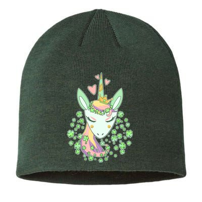 Cute St Patrick's Day Unicorn Shamrocks Clovers Sustainable Beanie