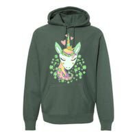 Cute St Patrick's Day Unicorn Shamrocks Clovers Premium Hoodie