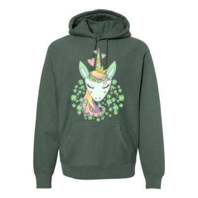 Cute St Patrick's Day Unicorn Shamrocks Clovers Premium Hoodie