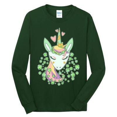Cute St Patrick's Day Unicorn Shamrocks Clovers Tall Long Sleeve T-Shirt