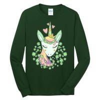 Cute St Patrick's Day Unicorn Shamrocks Clovers Tall Long Sleeve T-Shirt