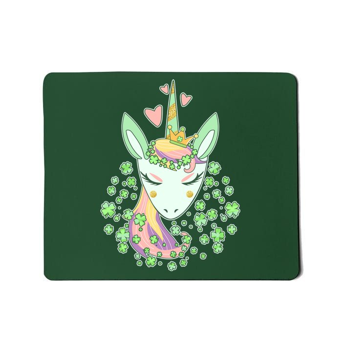 Cute St Patrick's Day Unicorn Shamrocks Clovers Mousepad