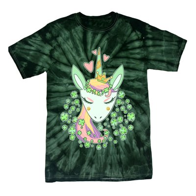 Cute St Patrick's Day Unicorn Shamrocks Clovers Tie-Dye T-Shirt
