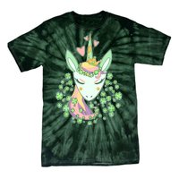 Cute St Patrick's Day Unicorn Shamrocks Clovers Tie-Dye T-Shirt