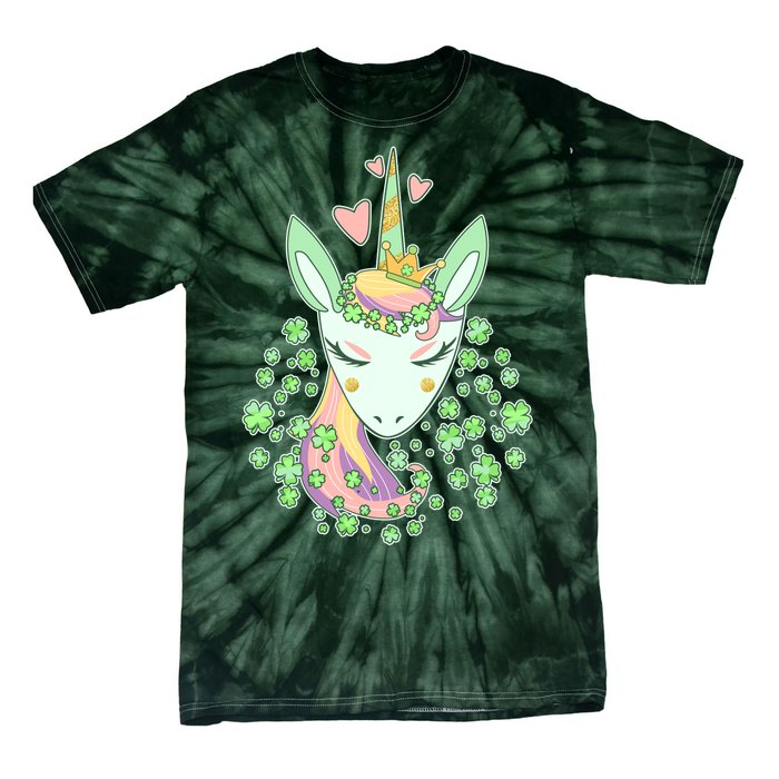 Cute St Patrick's Day Unicorn Shamrocks Clovers Tie-Dye T-Shirt