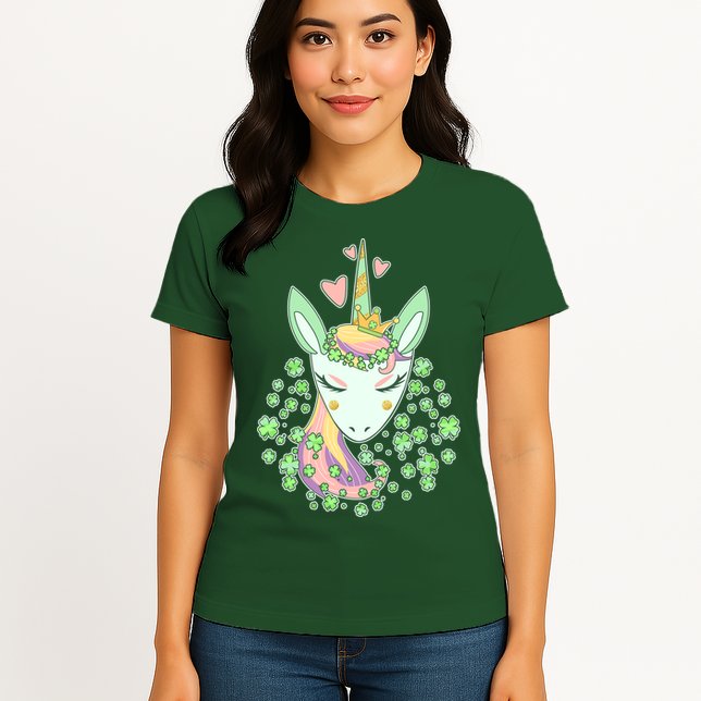 Cute St Patrick's Day Unicorn Shamrocks Clovers Womens T-Shirt
