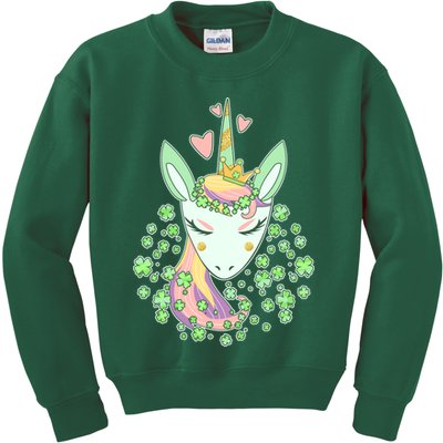 Cute St Patrick's Day Unicorn Shamrocks Clovers Kids Sweatshirt