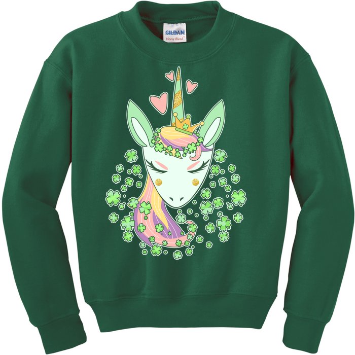 Cute St Patrick's Day Unicorn Shamrocks Clovers Kids Sweatshirt