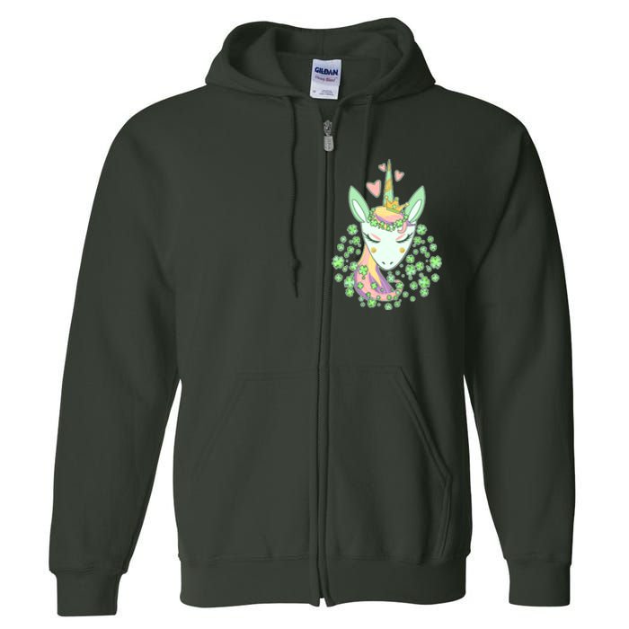 Cute St Patrick's Day Unicorn Shamrocks Clovers Full Zip Hoodie