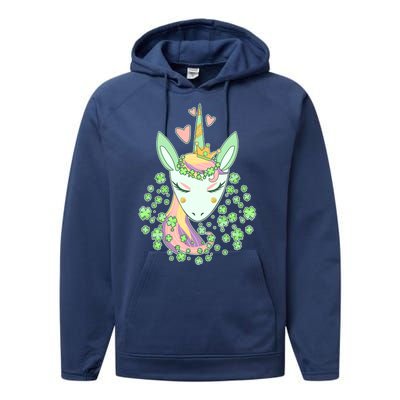 Cute St Patrick's Day Unicorn Shamrocks Clovers Performance Fleece Hoodie