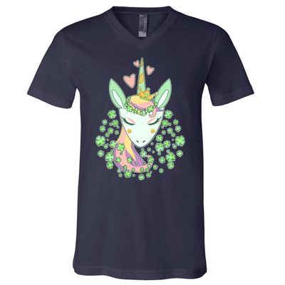 Cute St Patrick's Day Unicorn Shamrocks Clovers V-Neck T-Shirt