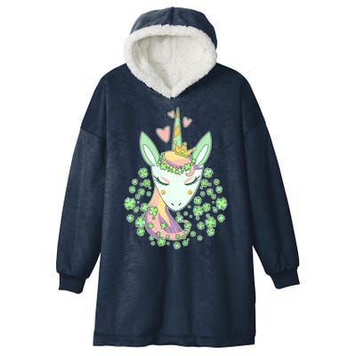 Cute St Patrick's Day Unicorn Shamrocks Clovers Hooded Wearable Blanket