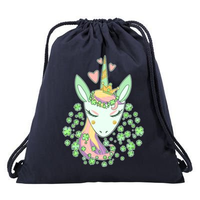 Cute St Patrick's Day Unicorn Shamrocks Clovers Drawstring Bag