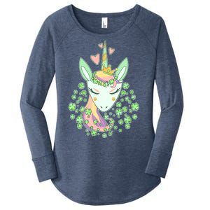 Cute St Patrick's Day Unicorn Shamrocks Clovers Women's Perfect Tri Tunic Long Sleeve Shirt