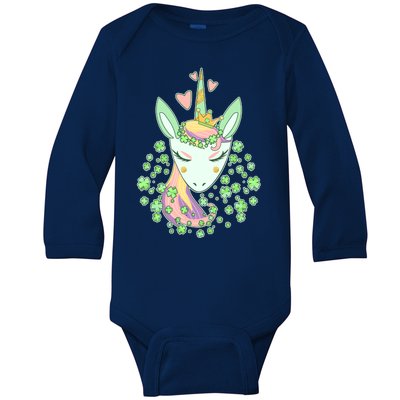 Cute St Patrick's Day Unicorn Shamrocks Clovers Baby Long Sleeve Bodysuit