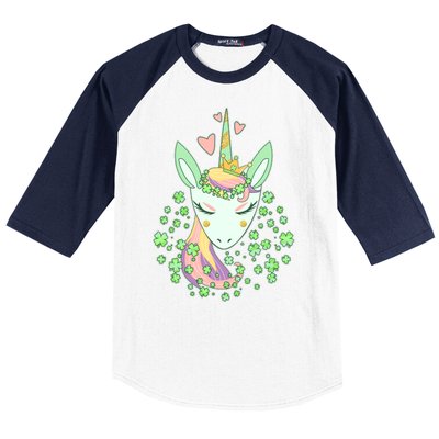 Cute St Patrick's Day Unicorn Shamrocks Clovers Baseball Sleeve Shirt