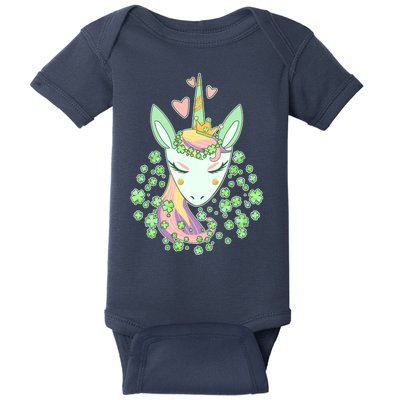 Cute St Patrick's Day Unicorn Shamrocks Clovers Baby Bodysuit