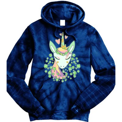 Cute St Patrick's Day Unicorn Shamrocks Clovers Tie Dye Hoodie