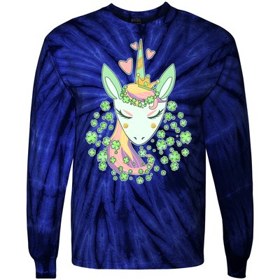 Cute St Patrick's Day Unicorn Shamrocks Clovers Tie-Dye Long Sleeve Shirt