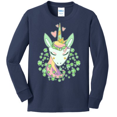 Cute St Patrick's Day Unicorn Shamrocks Clovers Kids Long Sleeve Shirt