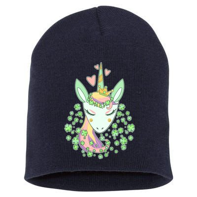 Cute St Patrick's Day Unicorn Shamrocks Clovers Short Acrylic Beanie