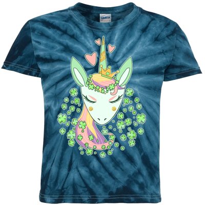 Cute St Patrick's Day Unicorn Shamrocks Clovers Kids Tie-Dye T-Shirt