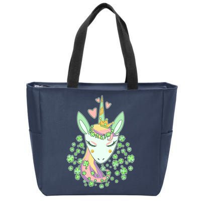 Cute St Patrick's Day Unicorn Shamrocks Clovers Zip Tote Bag