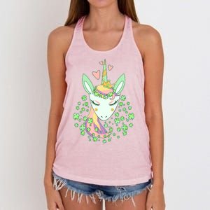 Cute St Patrick's Day Unicorn Shamrocks Clovers Women's Knotted Racerback Tank