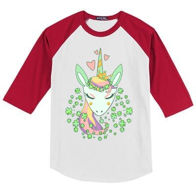 Cute St Patrick's Day Unicorn Shamrocks Clovers Kids Colorblock Raglan Jersey