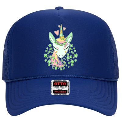 Cute St Patrick's Day Unicorn Shamrocks Clovers High Crown Mesh Back Trucker Hat