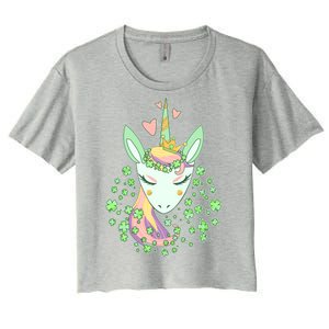 Cute St Patrick's Day Unicorn Shamrocks Clovers Women's Crop Top Tee