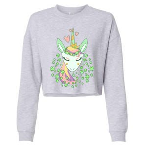 Cute St Patrick's Day Unicorn Shamrocks Clovers Cropped Pullover Crew